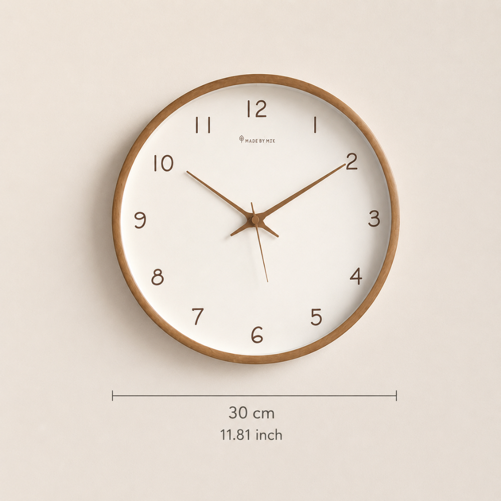 Moderne Wanduhr 30 cm aus Holz – Leise Runde Uhr im Skandinavischen Design für Wohnzimmer & Büro