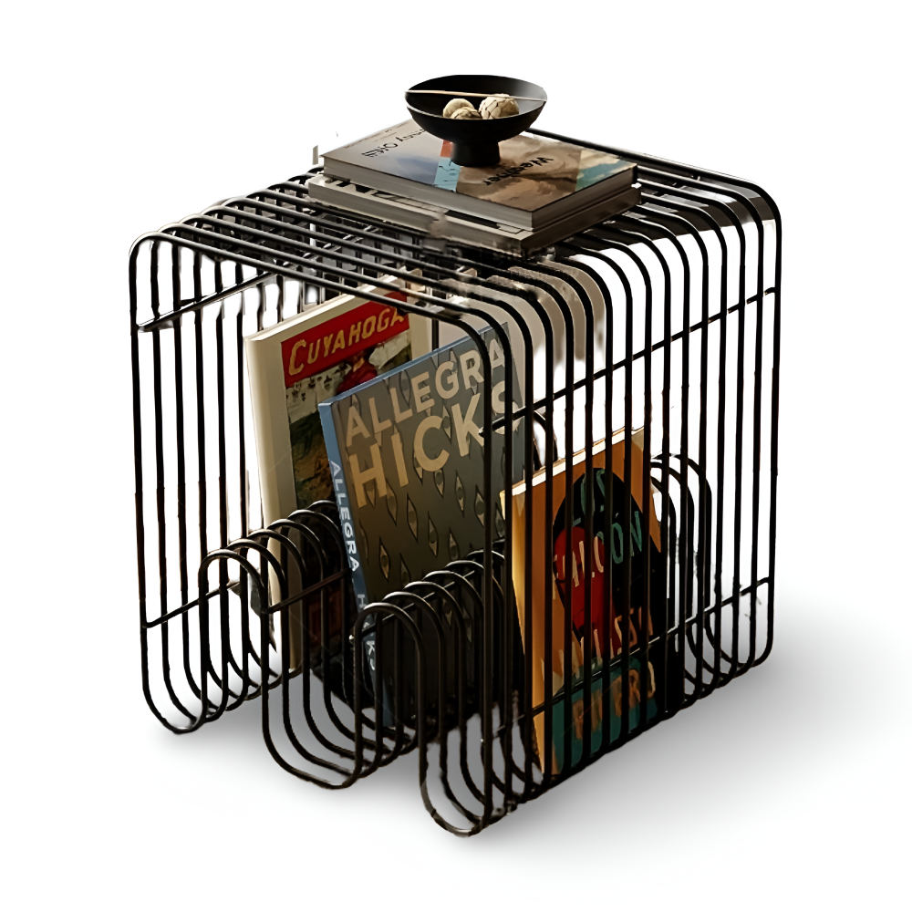 Moderner Beistelltisch mit Ablage – Metall Couchtisch quadratisch, 32x32x41 cm, Schwarz