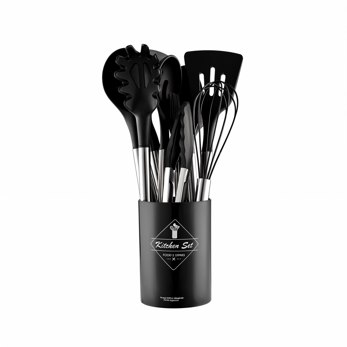 Modernes 12-Teiliges Silikon Küchenutensilien Set - Hitzebeständige Edelstahlgriffe in Elegant Schwarz für Stilvolles Kochen 8