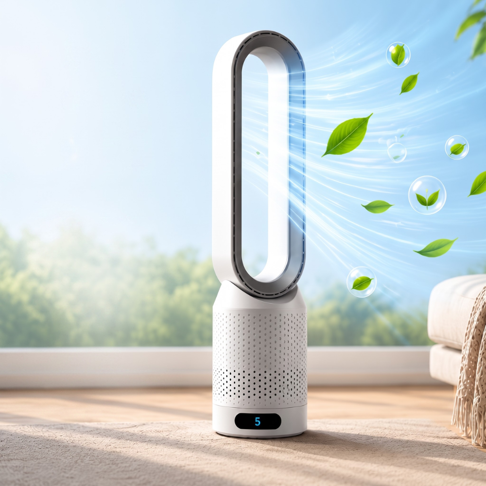 Flügelloser Turmventilator 3-in-1 – Leiser Luftkühler mit Luftreinigung & Ionisierung