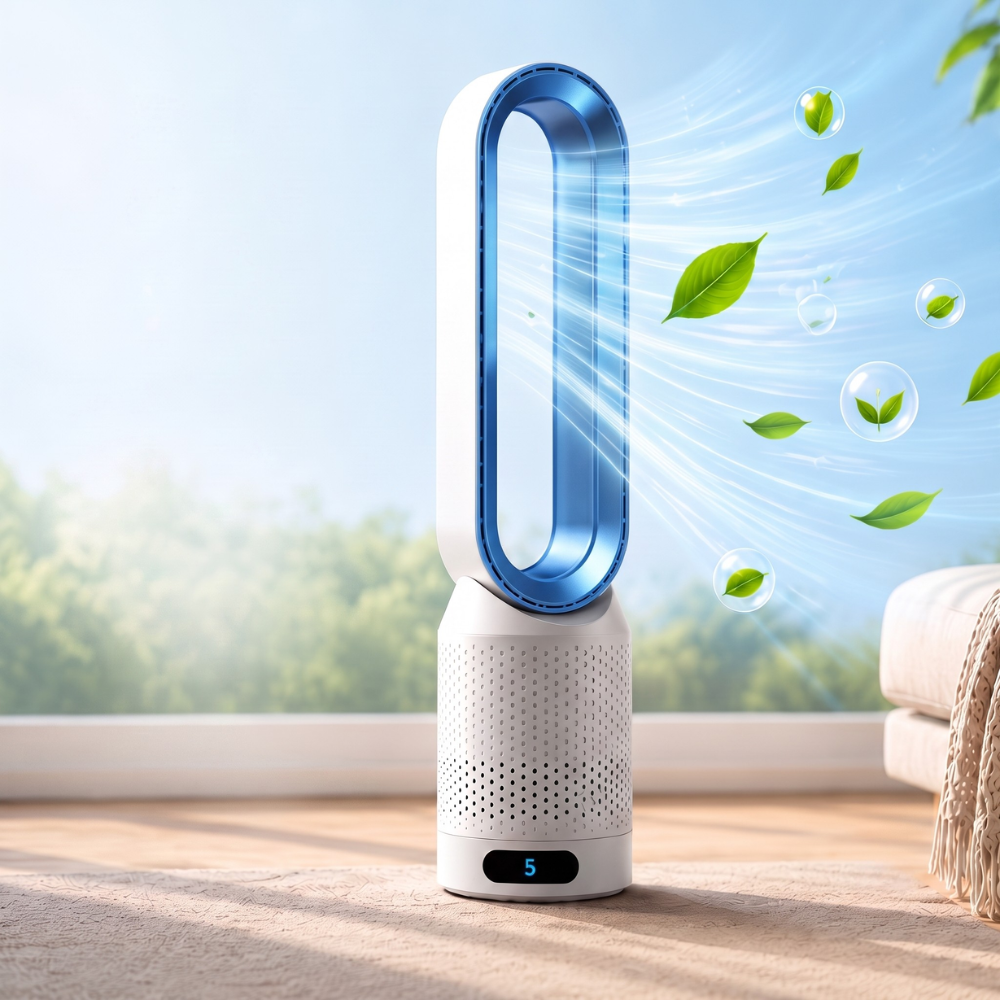 Flügelloser Turmventilator 3-in-1 – Leiser Luftkühler mit Luftreinigung & Ionisierung