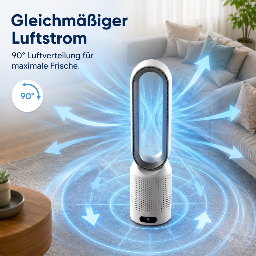 Flügelloser Turmventilator 3-in-1 – Leiser Luftkühler mit Luftreinigung & Ionisierung