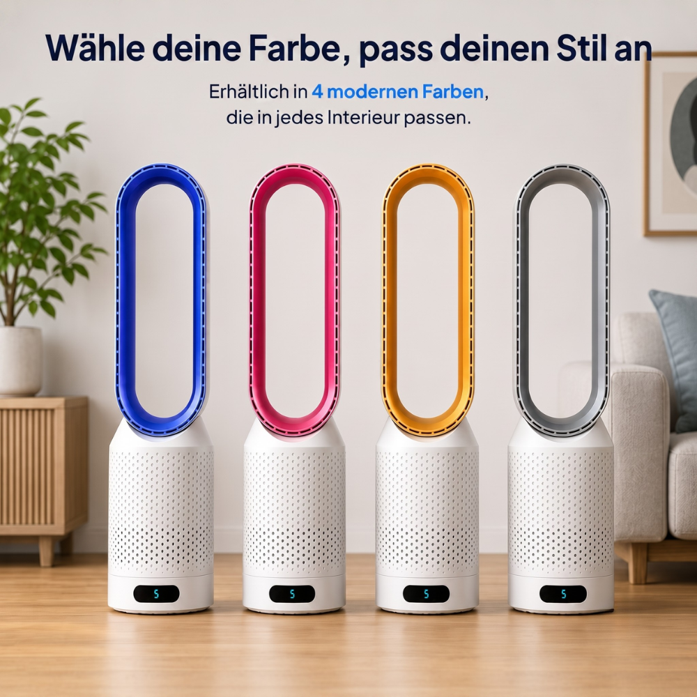 Flügelloser Turmventilator 3-in-1 – Leiser Luftkühler mit Luftreinigung & Ionisierung