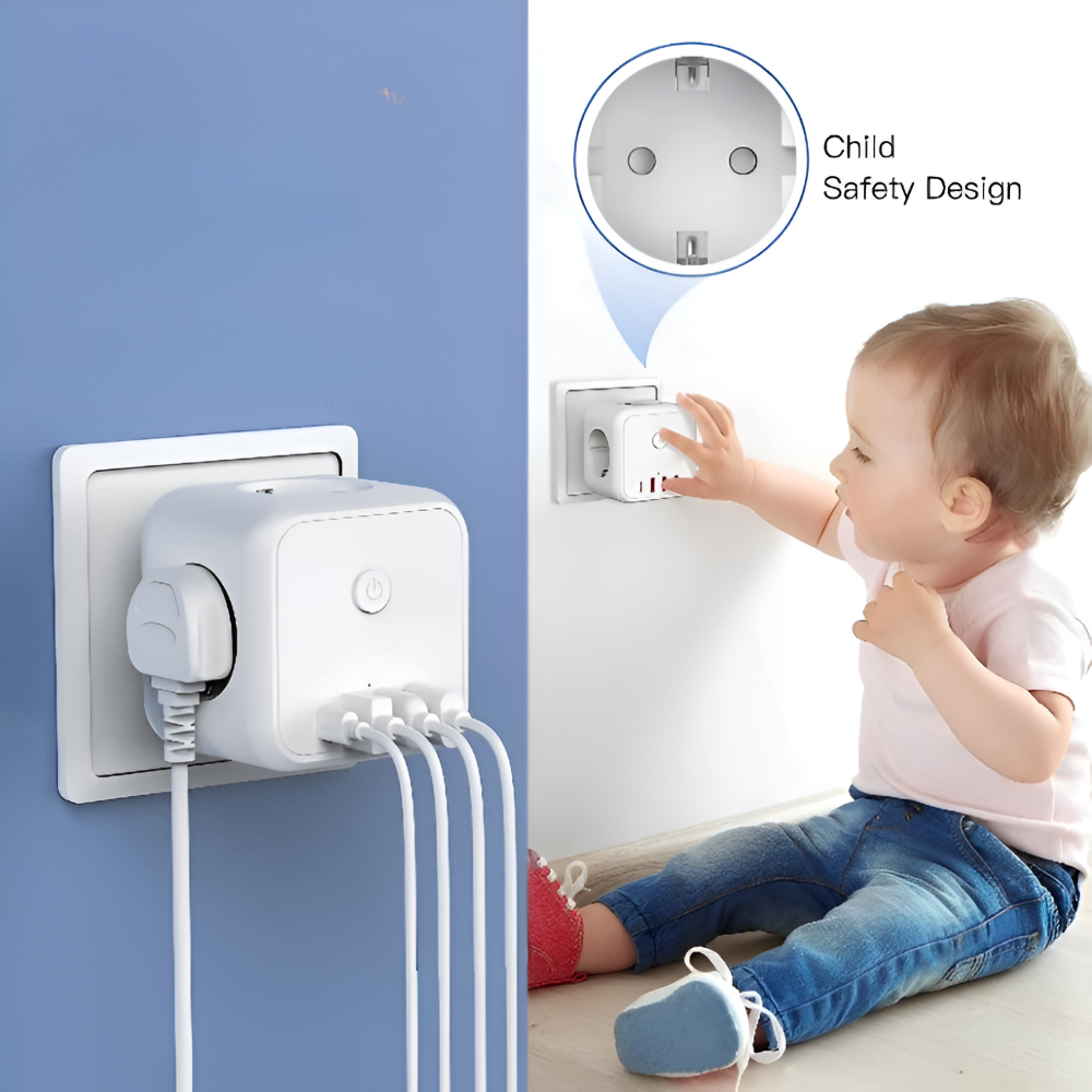 Multifunktionale 7-in-1 Steckdosenleiste mit Überspannungsschutz – 3 AC-Steckdosen, 3 USB-Ports und 1 Type-C-Ladehub für den Desktopgebrauch mit Überlastungsschutz