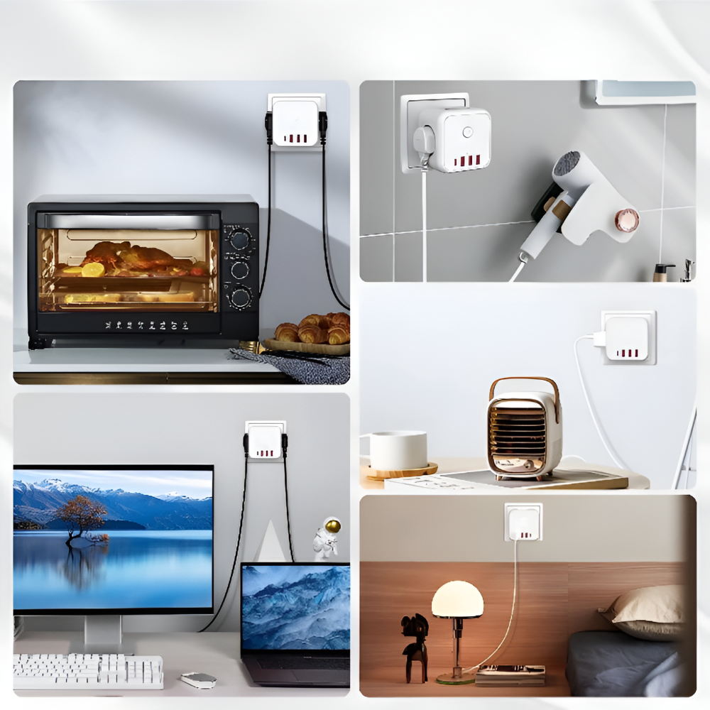 Multifunktionale 7-in-1 Steckdosenleiste mit Überspannungsschutz – 3 AC-Steckdosen, 3 USB-Ports und 1 Type-C-Ladehub für den Desktopgebrauch mit Überlastungsschutz