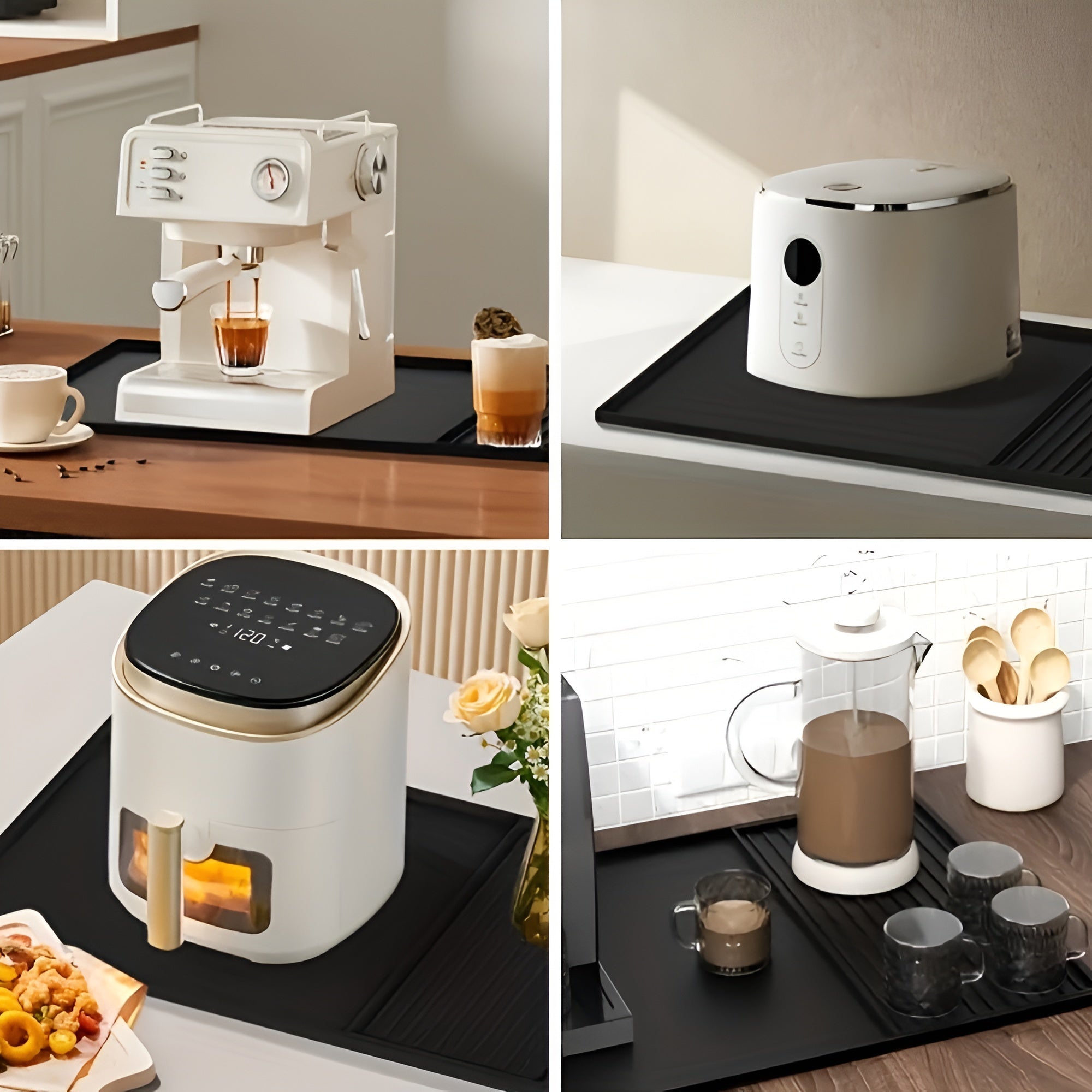 2-in-1 Kaffeemaschinen Unterlage aus Silikon – Abtropfmatte & Arbeitsplattenschutz für Kaffeevollautomat, Siebträger & Küche