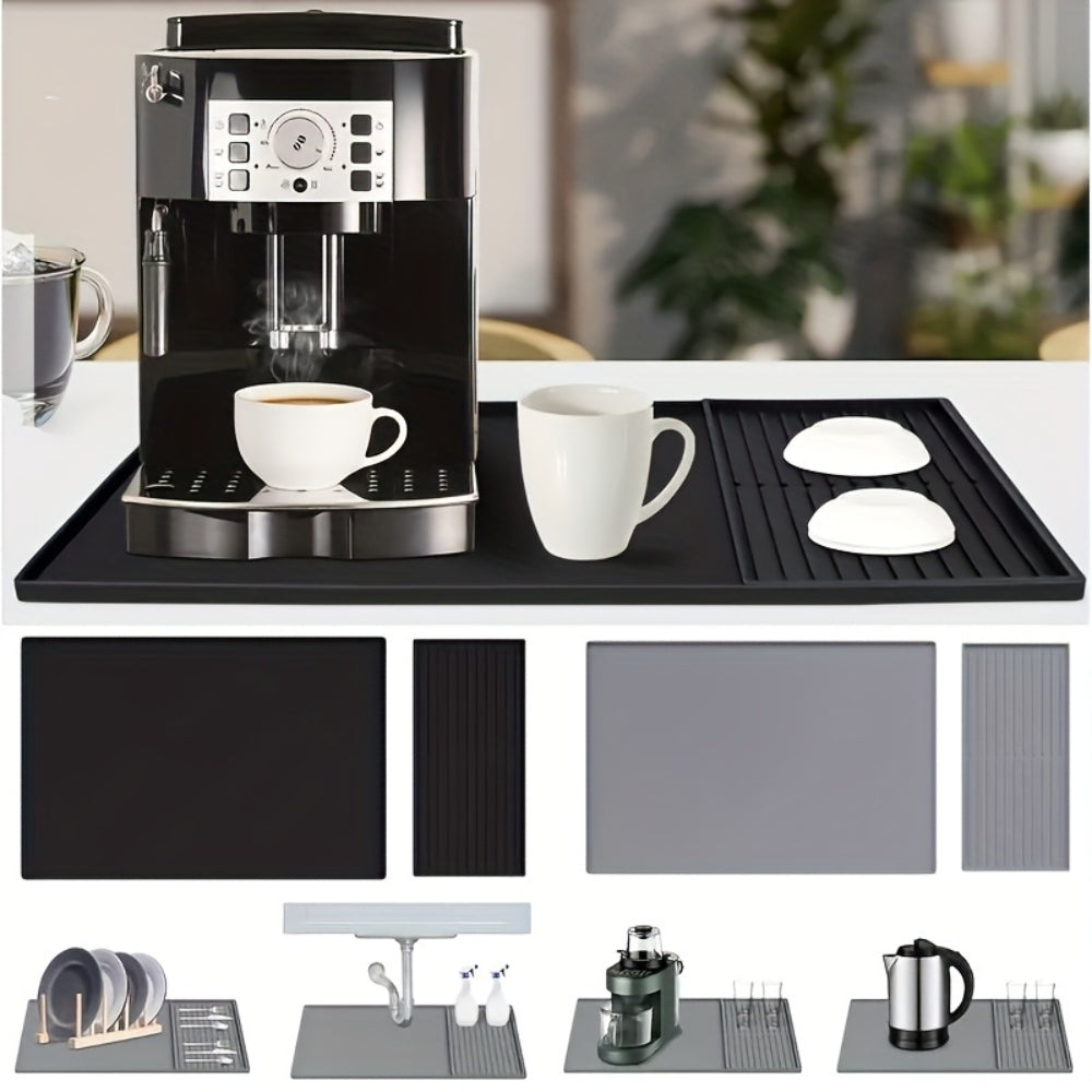 2-in-1 Kaffeemaschinen Unterlage aus Silikon – Abtropfmatte & Arbeitsplattenschutz für Kaffeevollautomat, Siebträger & Küche