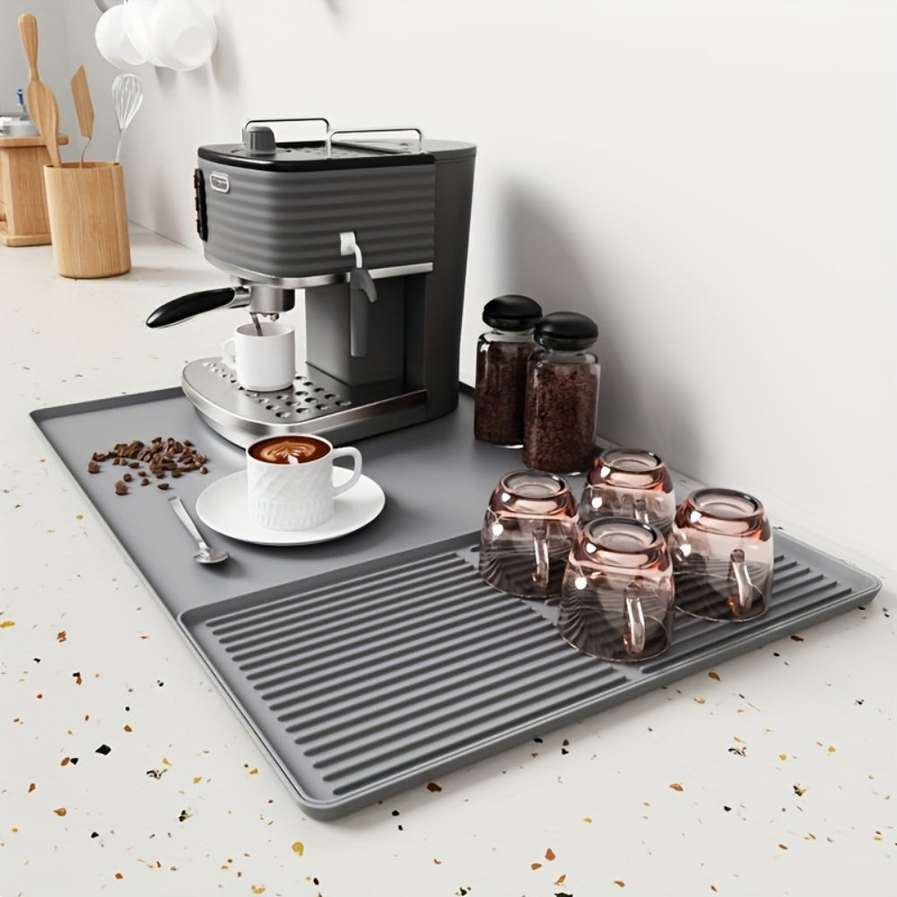 2-in-1 Kaffeemaschinen Unterlage aus Silikon – Abtropfmatte & Arbeitsplattenschutz für Kaffeevollautomat, Siebträger & Küche