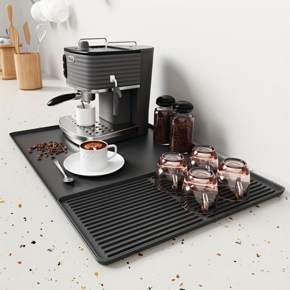 2-in-1 Kaffeemaschinen Unterlage aus Silikon – Abtropfmatte & Arbeitsplattenschutz für Kaffeevollautomat, Siebträger & Küche