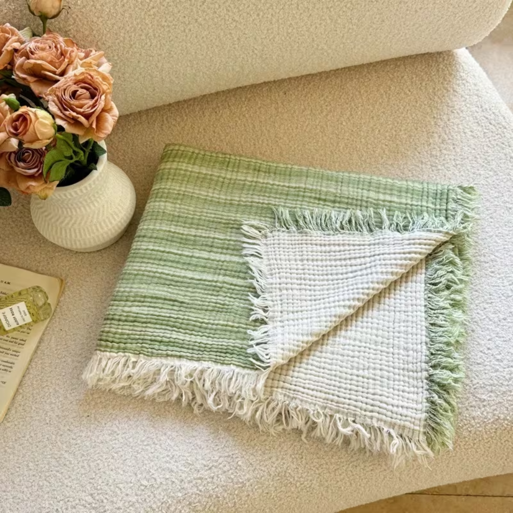 Leichte Baumwolldecke mit Fransen – Atmungsaktive Sofadecke Plaid für Couch, Bett & Wohnzimmer