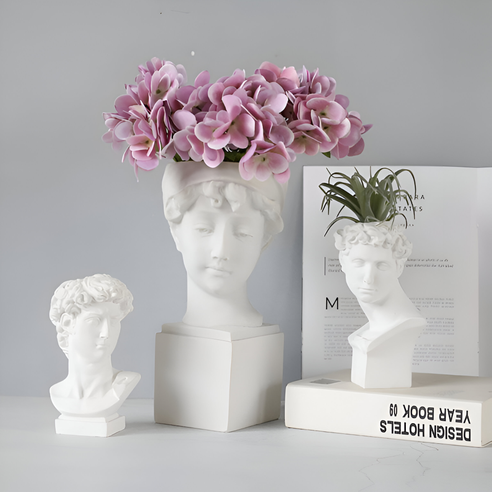 Mythischer Blumentopf - Griechischer Kopf Übertopf - Gesicht Pflanztopf - Griechischer Kopf Statue