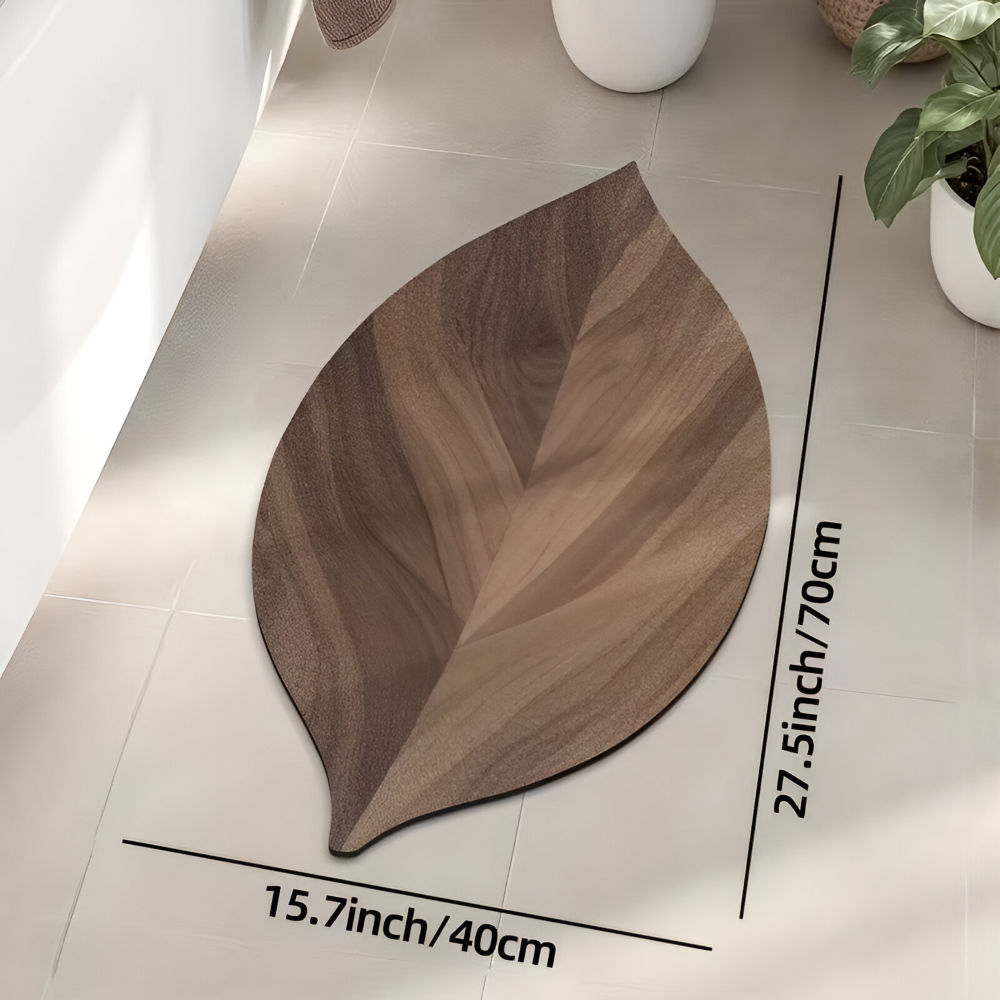 Natürliche Blatt Badezimmermatte - Wasserabsorbierend und Rutschfest für Duschen und Waschbecken, Oval, 2100 g/m²