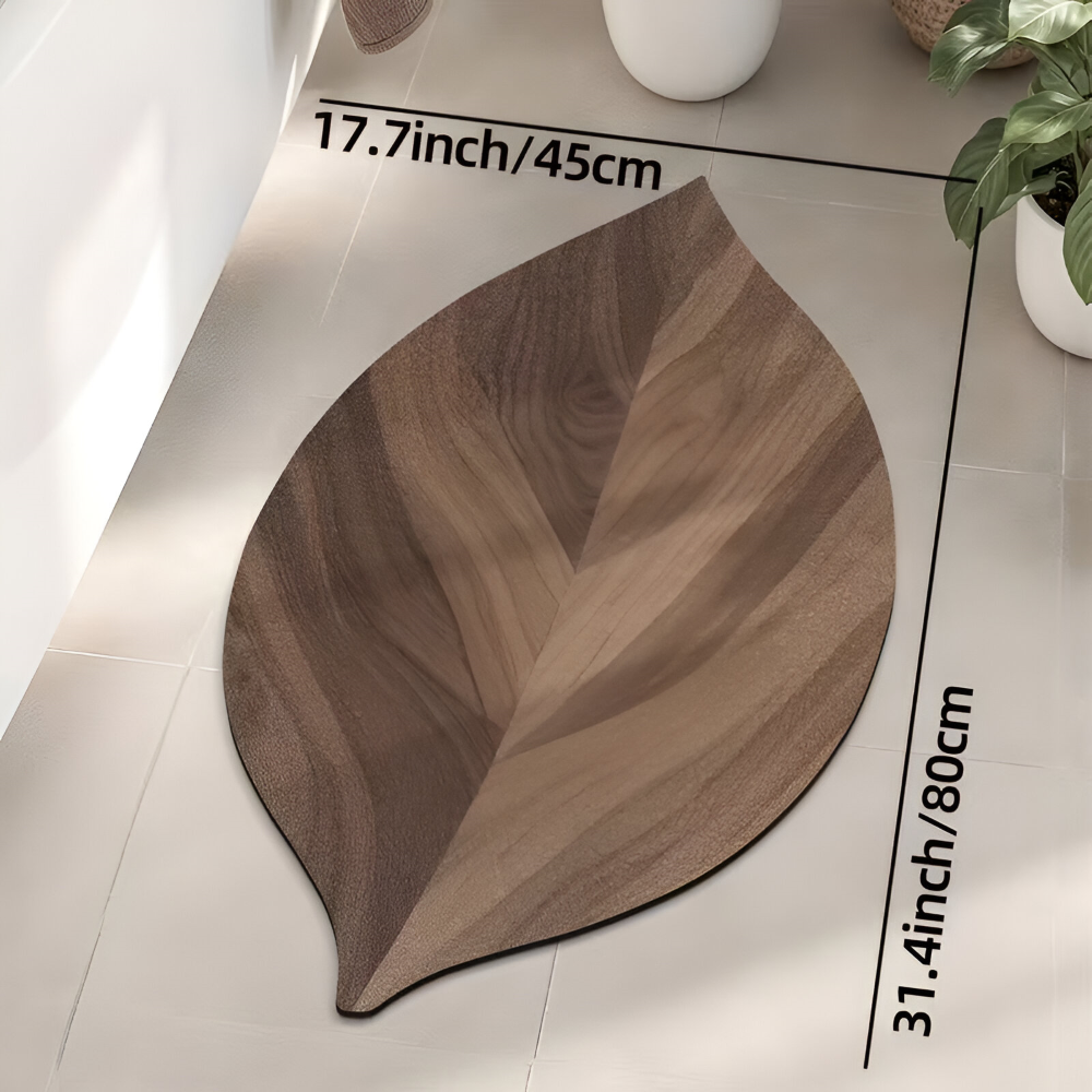 Natürliche Blatt Badezimmermatte - Wasserabsorbierend und Rutschfest für Duschen und Waschbecken, Oval, 2100 g/m²