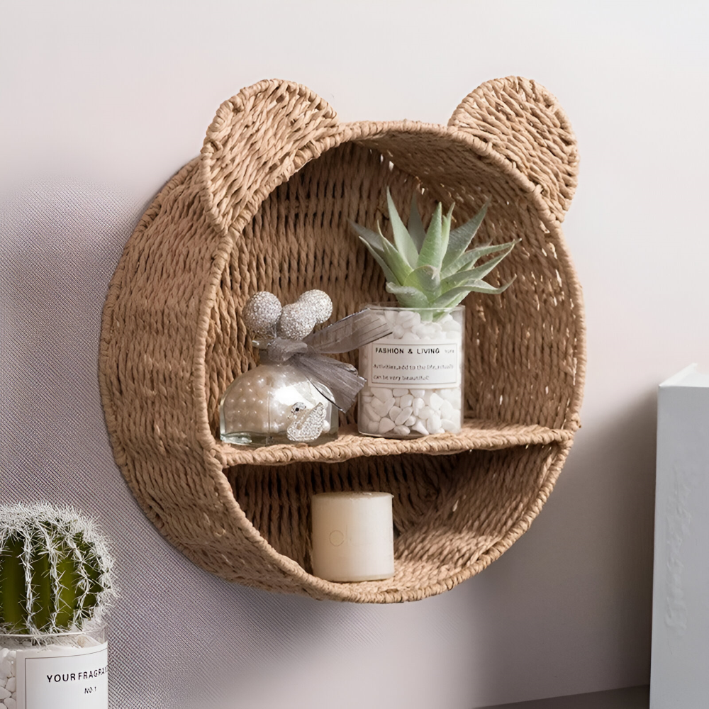Natürliche Rattan Wandregal in Tierform für eine Stilvolle Wohnraumgestaltung