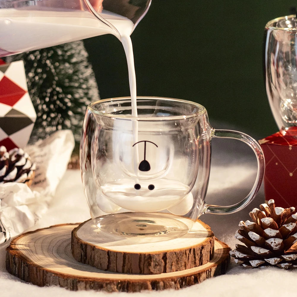 Niedliche Doppelwandige Kaffeetasse - Borosilikatglas mit Bärenmotiv für Eiskaffee und Milchtee 3
