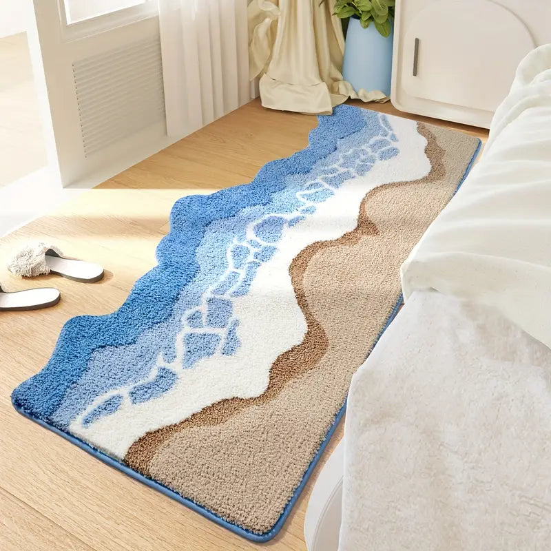Nordic Coastal Badematte 50x80cm - Hochflorige Mikrofaser in Erdtönen und Meeresblau für Badezimmerdekoration 1
