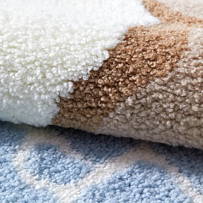 Nordic Coastal Badematte 50x80cm - Hochflorige Mikrofaser in Erdtönen und Meeresblau für Badezimmerdekoration 4