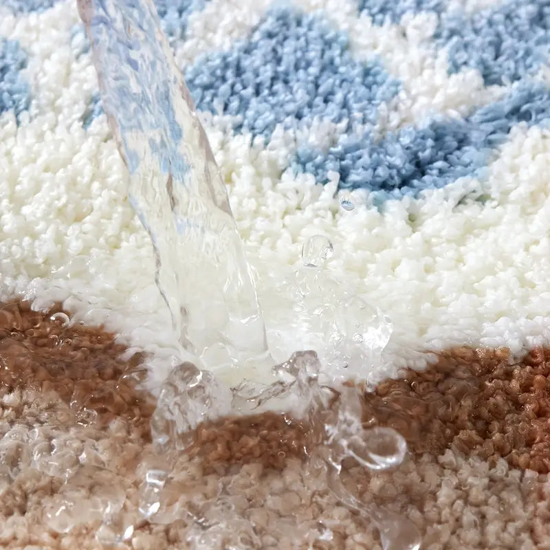 Nordic Coastal Badematte 50x80cm - Hochflorige Mikrofaser in Erdtönen und Meeresblau für Badezimmerdekoration 5