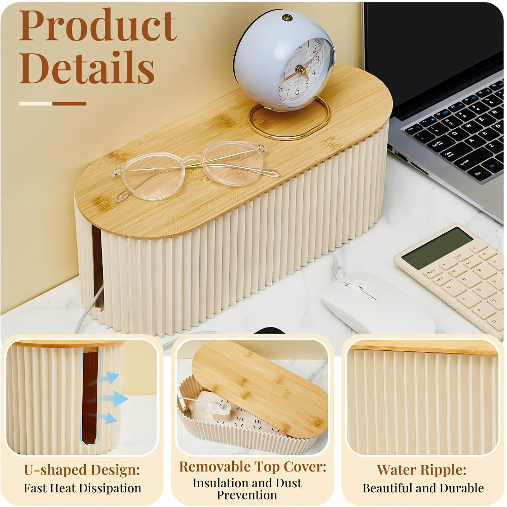 Nordischer Kabelorganizer 33x13x11 cm – Elegante Kunststoff-Holz-Kabelbox für Ordnung im Wohnbereich