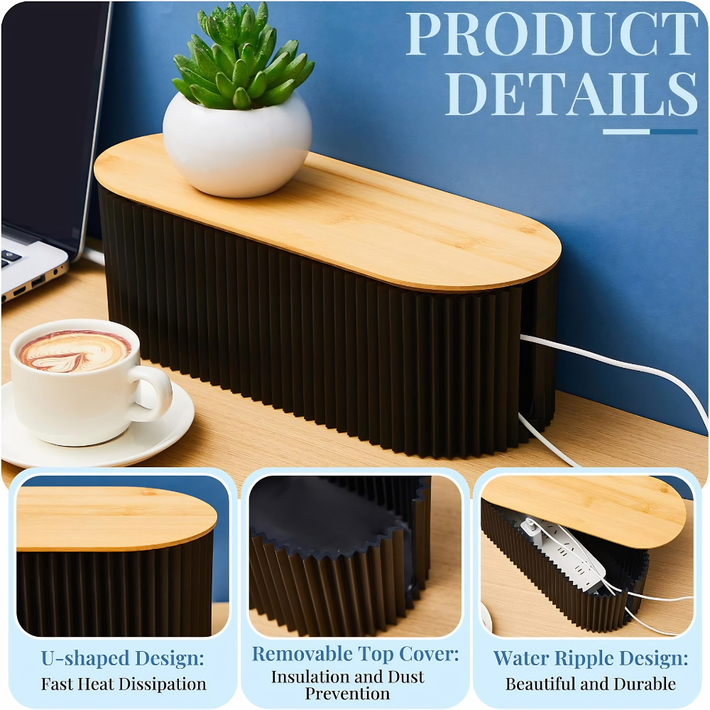Nordischer Kabelorganizer 33x13x11 cm – Elegante Kunststoff-Holz-Kabelbox für Ordnung im Wohnbereich