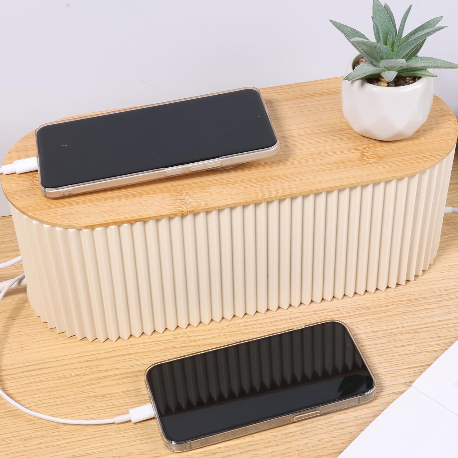 Nordischer Kabelorganizer 33x13x11 cm – Elegante Kunststoff-Holz-Kabelbox für Ordnung im Wohnbereich 7