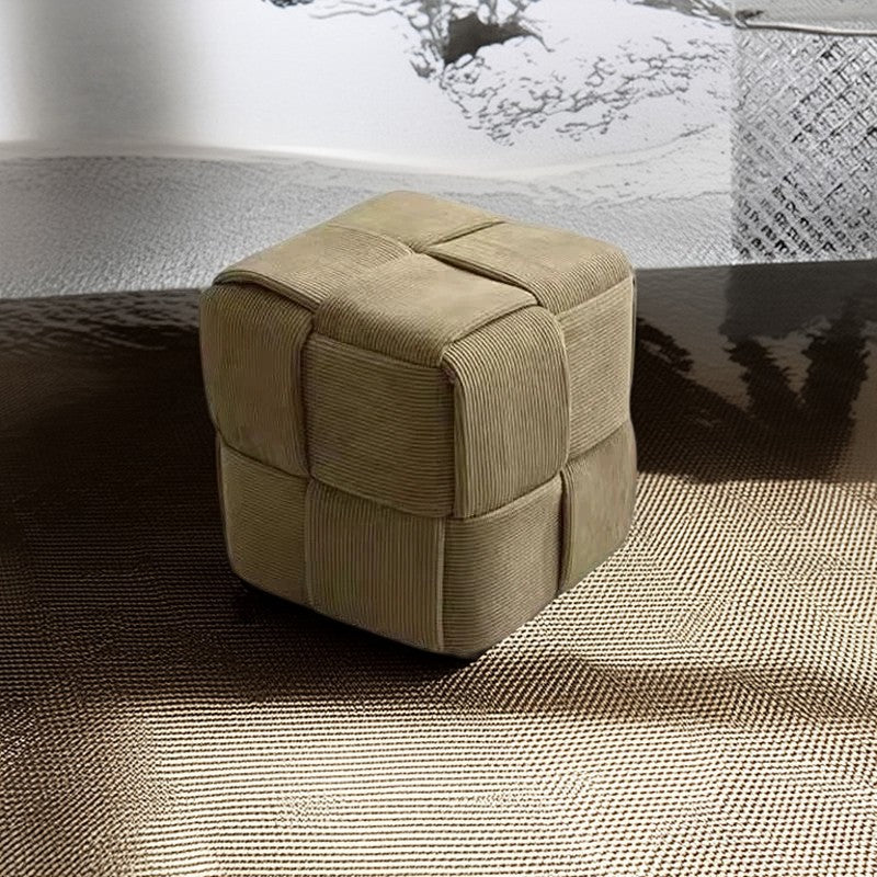 Nordic Contemporary Pouf Hocker - Soft Cord Upholstery White for Living Room & Bedroom Decor 11