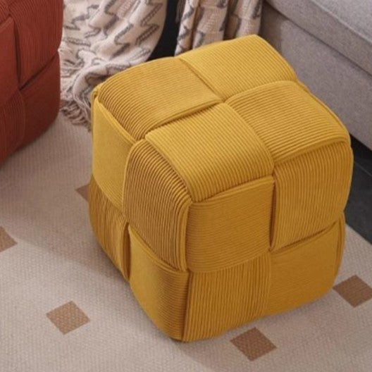 Nordic Contemporary Pouf Hocker - Soft Cord Upholstery White for Living Room & Bedroom Decor 12