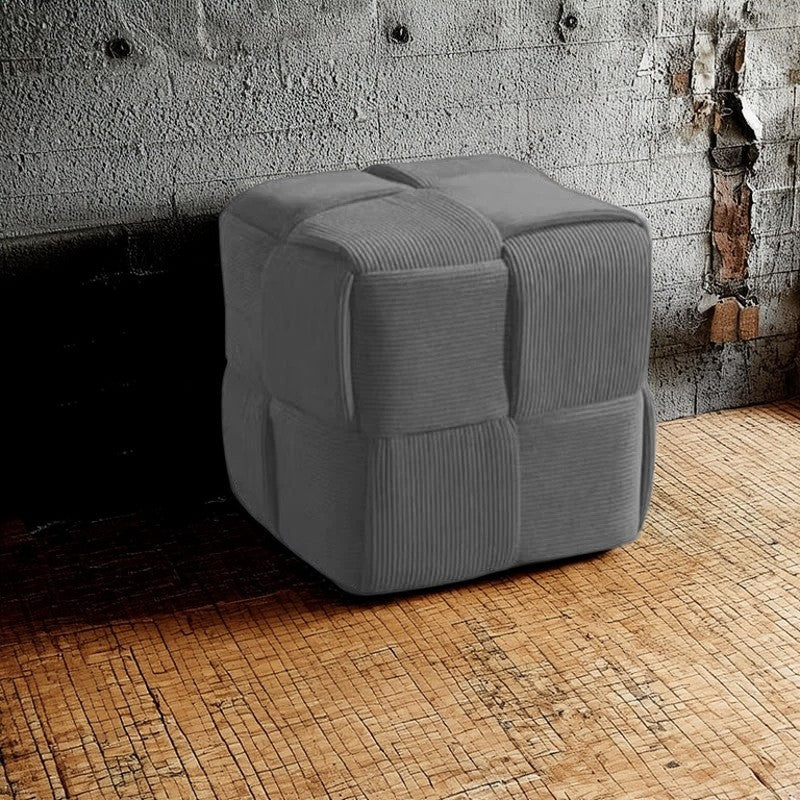 Nordic Contemporary Pouf Hocker - Soft Cord Upholstery White for Living Room & Bedroom Decor 13