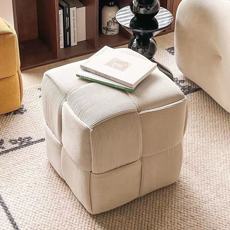 Nordischer Moderner Pouf Hocker - Weiche Cord-Polsterung Weiß für Wohn- & Schlafzimmer Deko