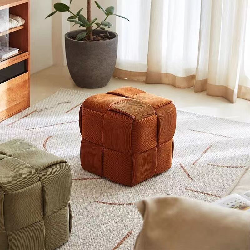 Nordischer Moderner Pouf Hocker - Weiche Cord-Polsterung Weiß für Wohn- & Schlafzimmer Deko