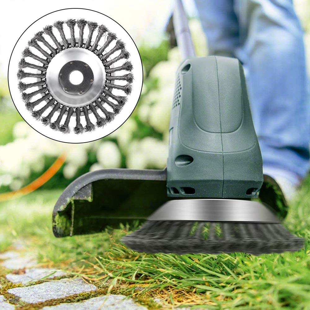 20 cm Stahl-Drahtbürstenkopf für Rasentrimmer | Metall-Trimmeraufsatz zur Entfernung von Unkraut, Moos und Rost