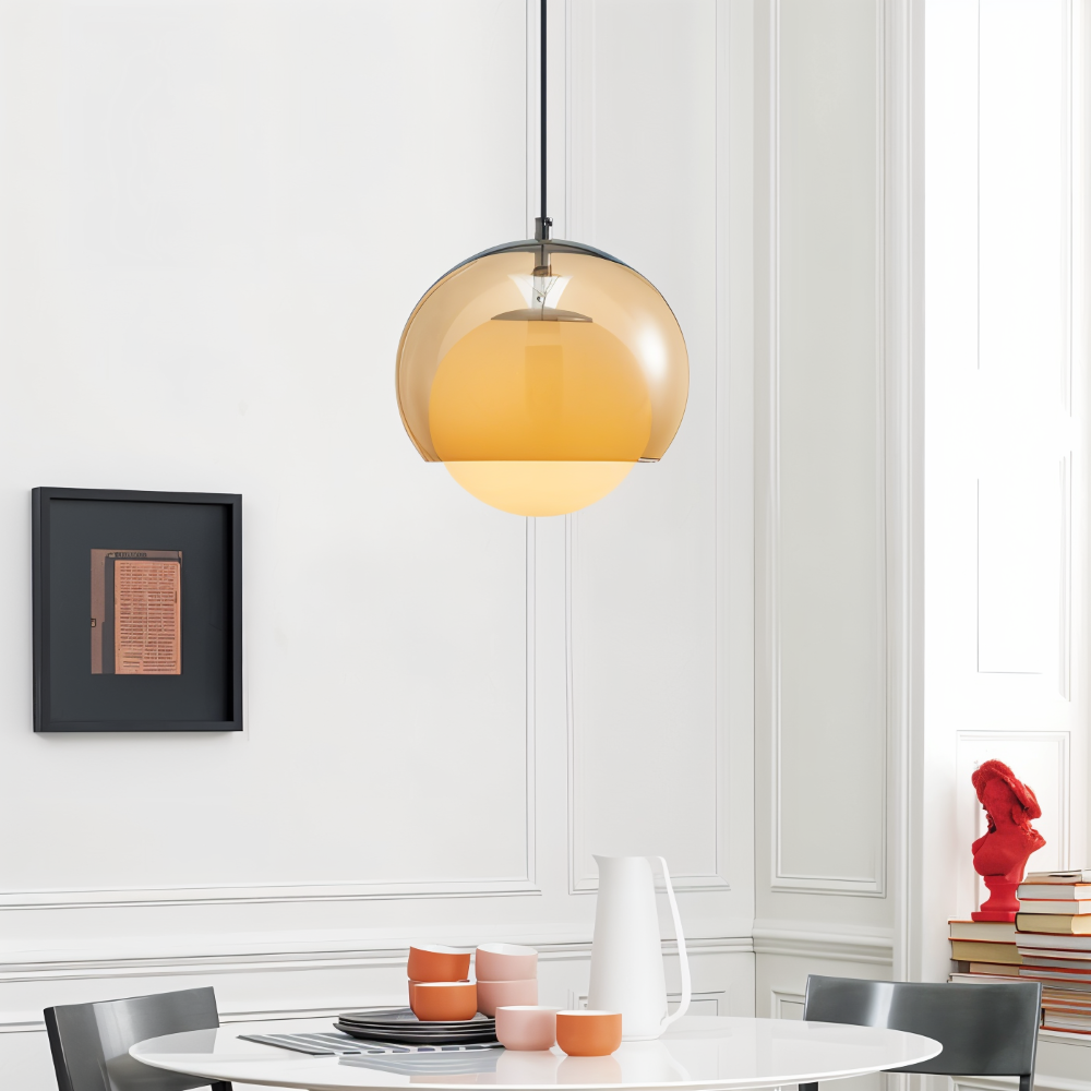 OrangeOrb Pendelleuchte - Retro Bauhaus Glas Hängelampe - Doppelschichtige Lampe