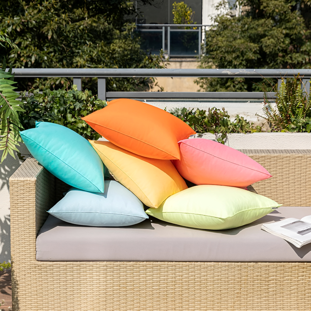 Outdoor Kissenhülle 45x45 cm Wetterfest – Rustikales Leinen-Optik Kissen Natur für Garten & Terrasse – Wasserabweisend