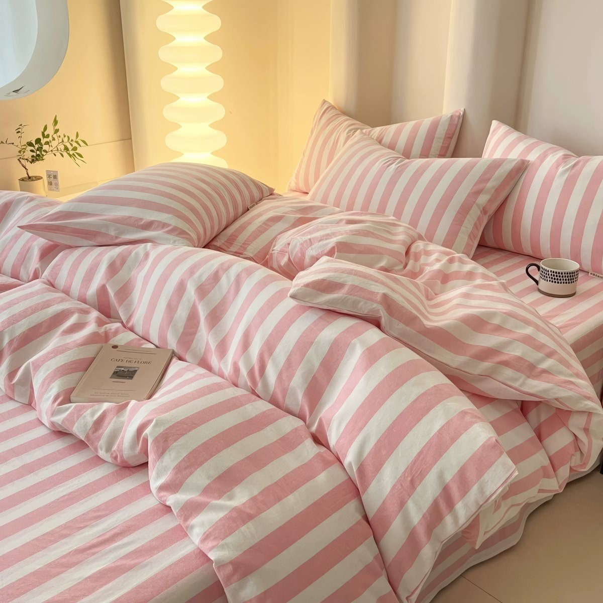 Pastell Gestreiftes Bettwäsche Set - Weiche Baumwollmischung für Stilvolles Schlafzimmer 0