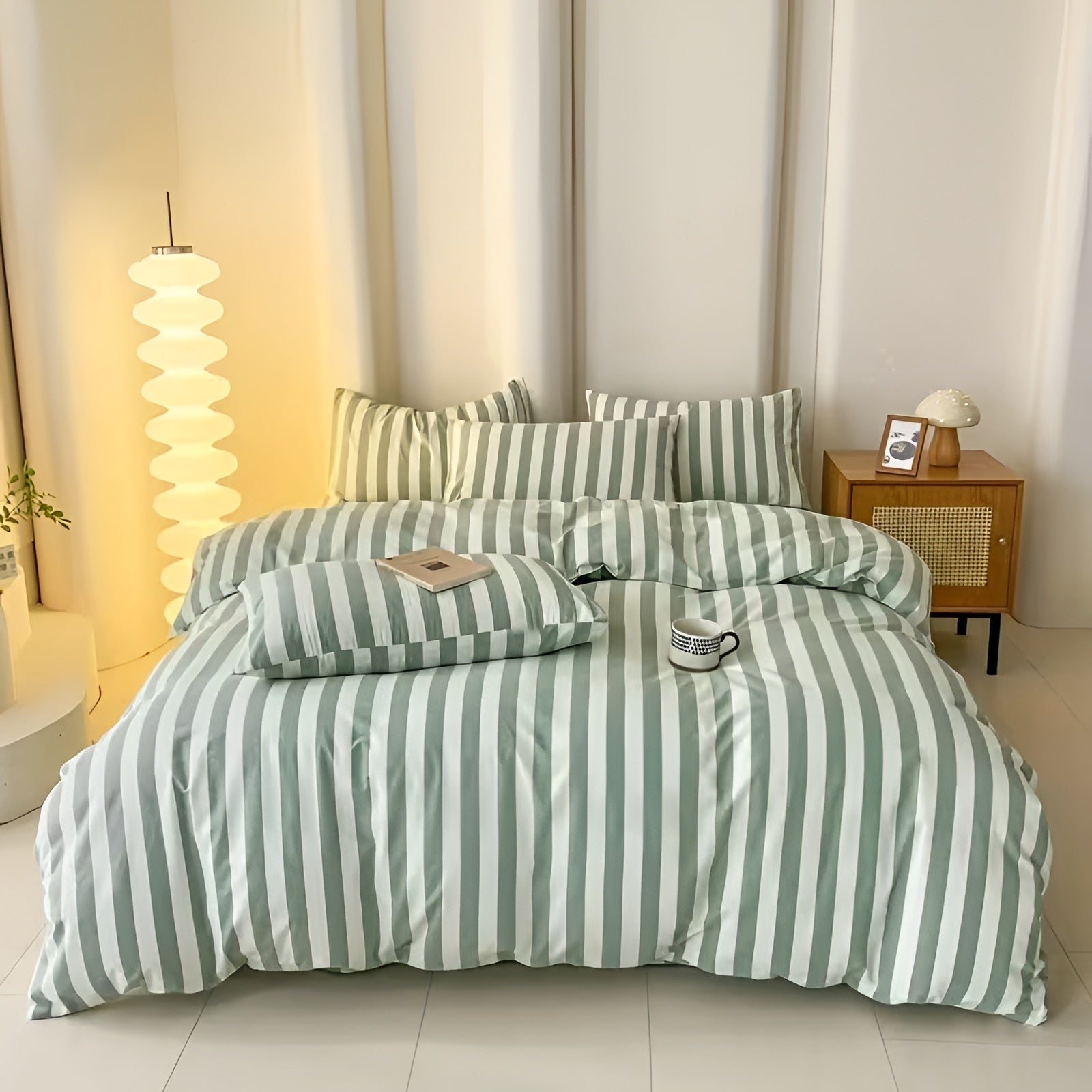Pastell Gestreiftes Bettwäsche Set - Weiche Baumwollmischung für Stilvolles Schlafzimmer