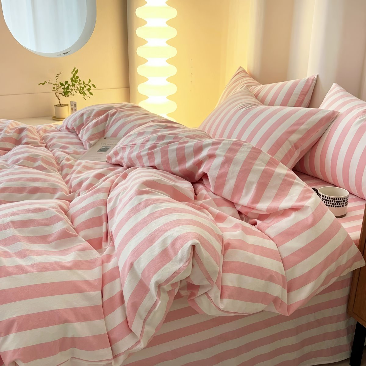 Pastell Gestreiftes Bettwäsche Set - Weiche Baumwollmischung für Stilvolles Schlafzimmer 2