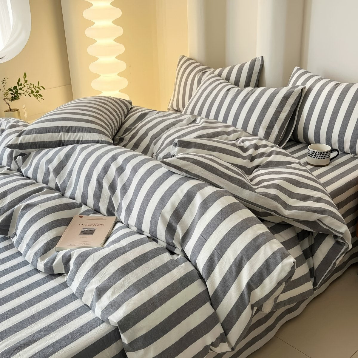 Pastell Gestreiftes Bettwäsche Set - Weiche Baumwollmischung für Stilvolles Schlafzimmer 6