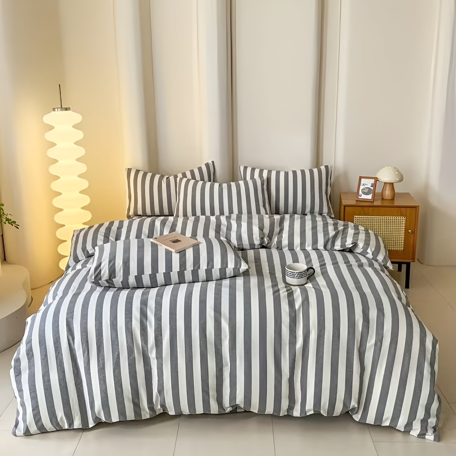 Pastell Gestreiftes Bettwäsche Set - Weiche Baumwollmischung für Stilvolles Schlafzimmer