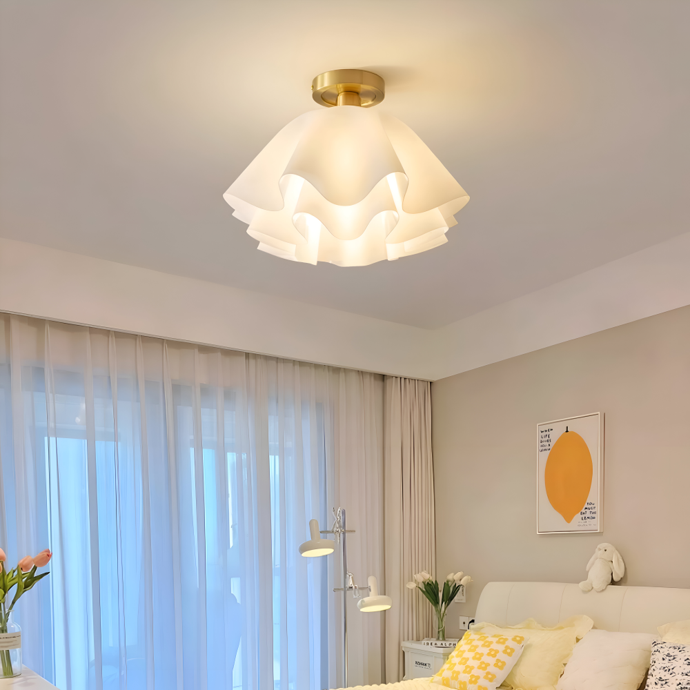 PetalPleat Deckenleuchte - Weiße Blume Acryl Deckenleuchte - Semi Flush Beleuchtung