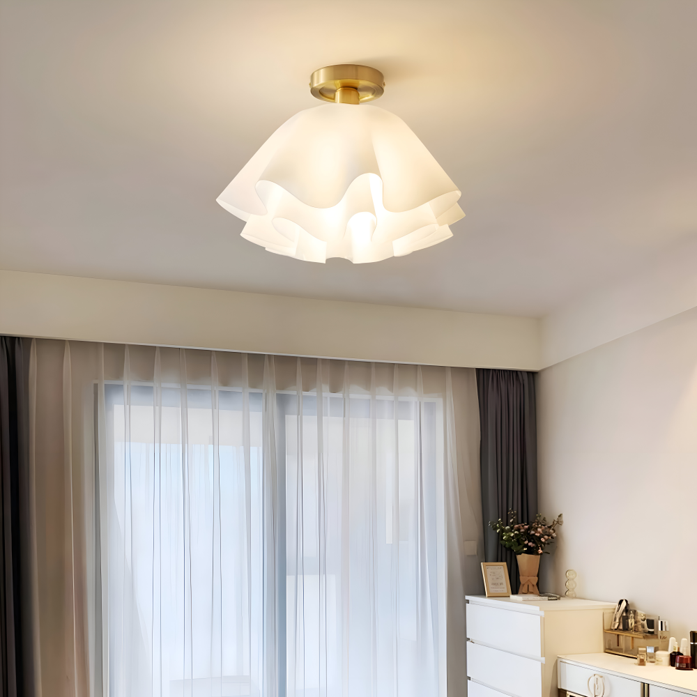 PetalPleat Deckenleuchte - Weiße Blume Acryl Deckenleuchte - Semi Flush Beleuchtung