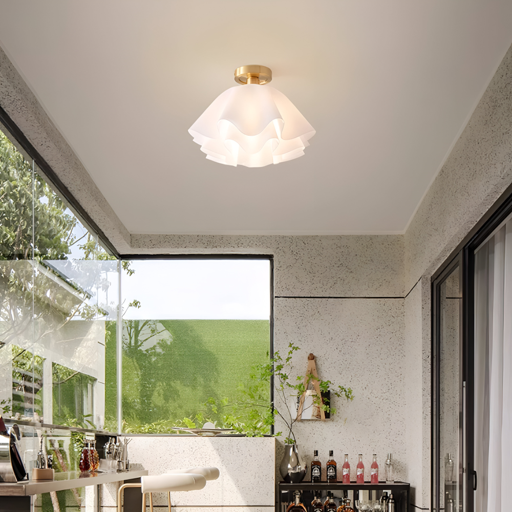 PetalPleat Deckenleuchte - Weiße Blume Acryl Deckenleuchte - Semi Flush Beleuchtung