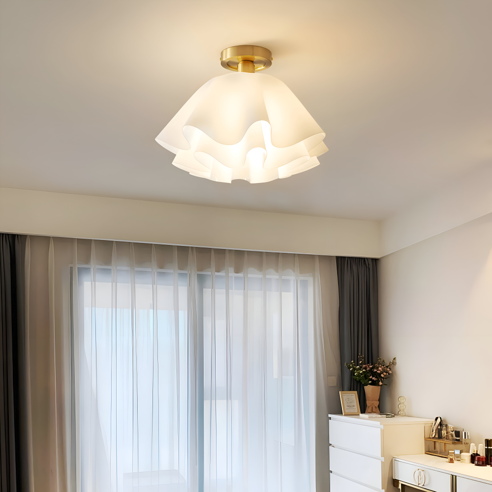 PetalPleat Deckenleuchte - Weiße Blume Acryl Deckenleuchte - Semi Flush Beleuchtung