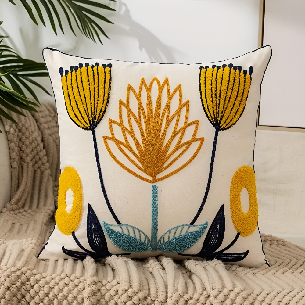 PillowFluff - Plüsch Floral bestickte Kissenabdeckung