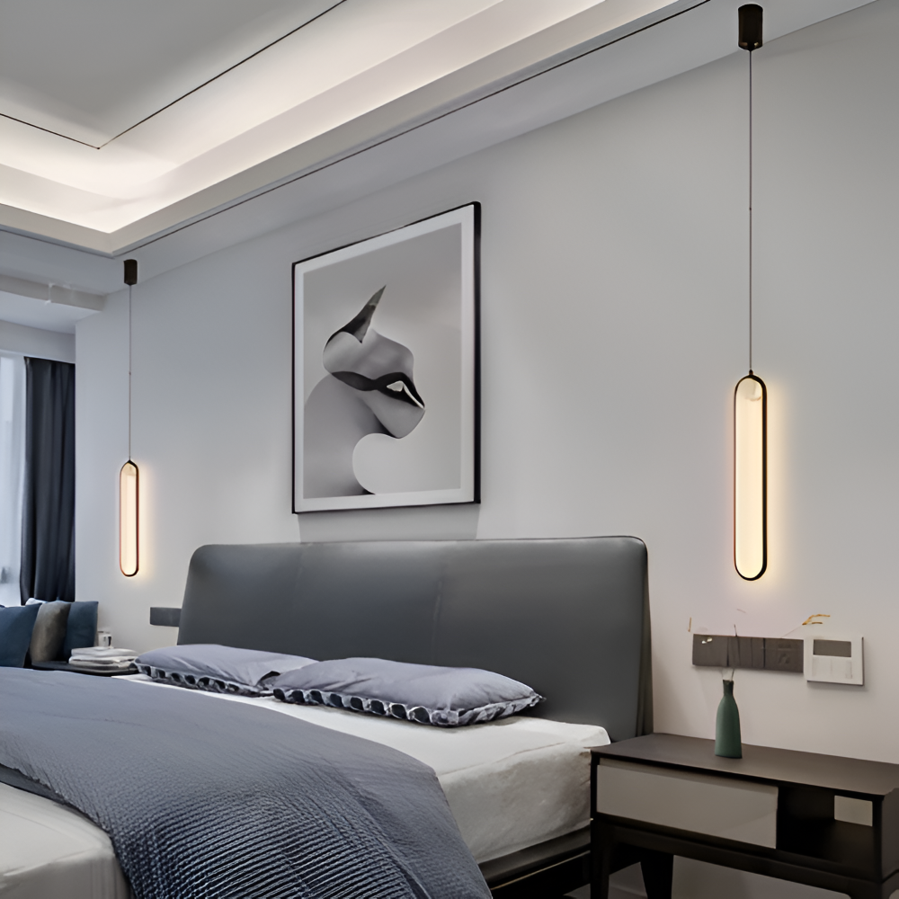 PinOval Pendelleuchte - Schwarzes Aluminium, Längliche LED Hängelampe