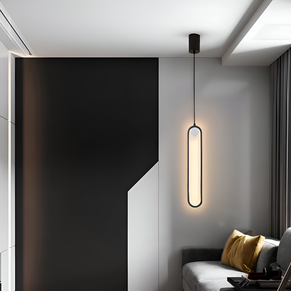 PinOval Pendelleuchte - Schwarzes Aluminium, Längliche LED Hängelampe