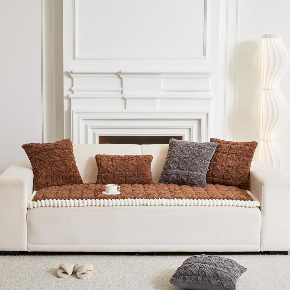 Plüsch Sofa Sitzauflage Rutschfest – Warmer Sofaschoner mit Strukturmuster für Couch, Sofa & Wohnzimmer