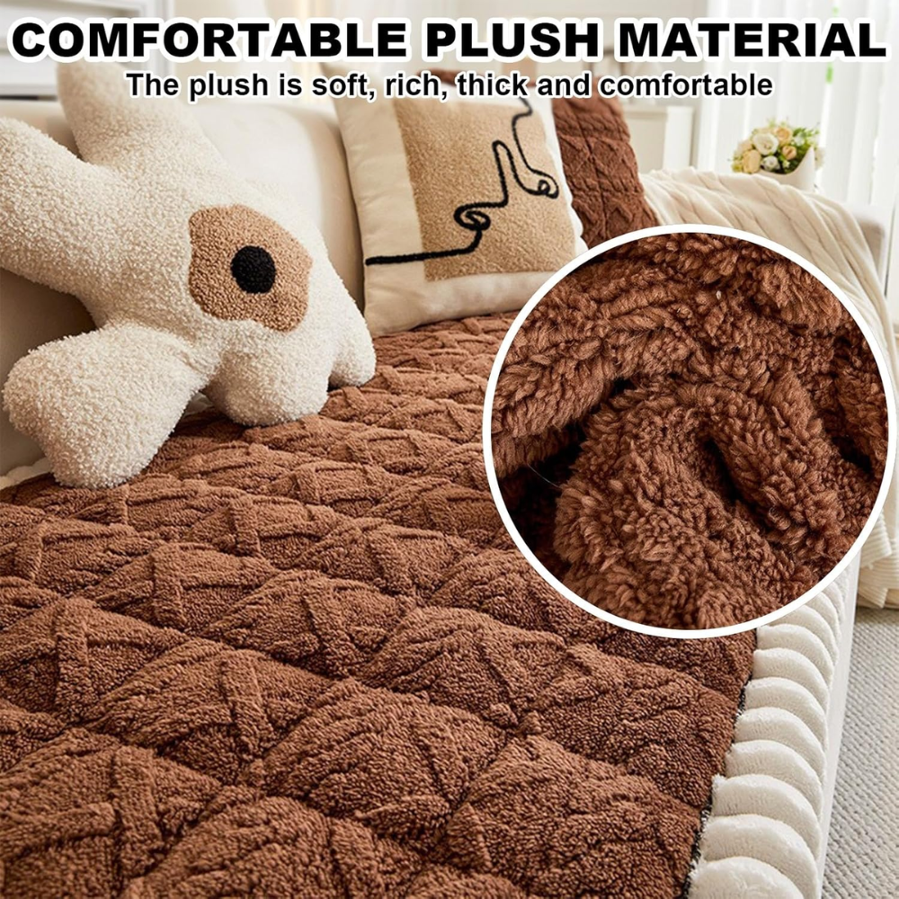 Plüsch Sofa Sitzauflage Rutschfest – Warmer Sofaschoner mit Strukturmuster für Couch, Sofa & Wohnzimmer