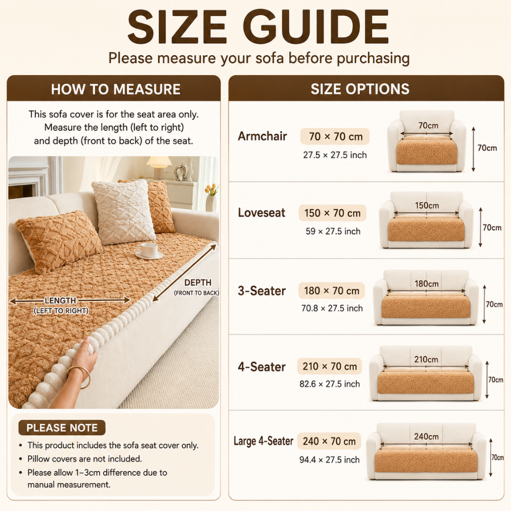 Plüsch Sofa Sitzauflage Rutschfest – Warmer Sofaschoner mit Strukturmuster für Couch, Sofa & Wohnzimmer
