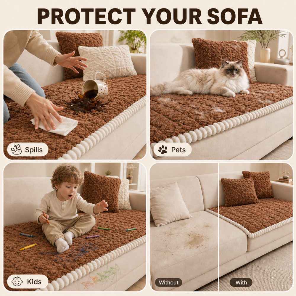 Plüsch Sofa Sitzauflage Rutschfest – Warmer Sofaschoner mit Strukturmuster für Couch, Sofa & Wohnzimmer