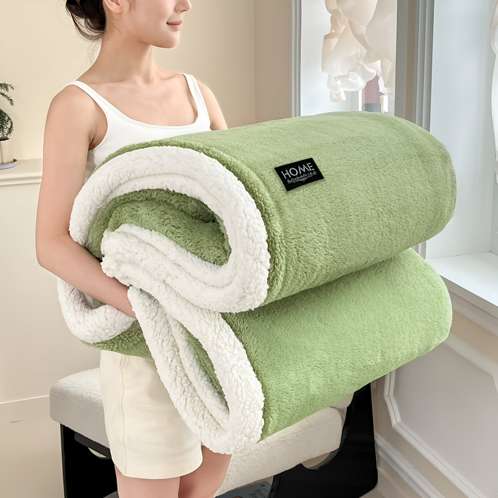 Plüsch Doppel Schicht Faux Schafsfell Kusheldecke - Weiche und Warme Grau & Weiße Streifen Decke